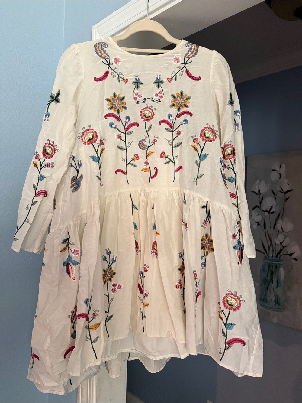Zara Cream Embroidered Floral Shirt